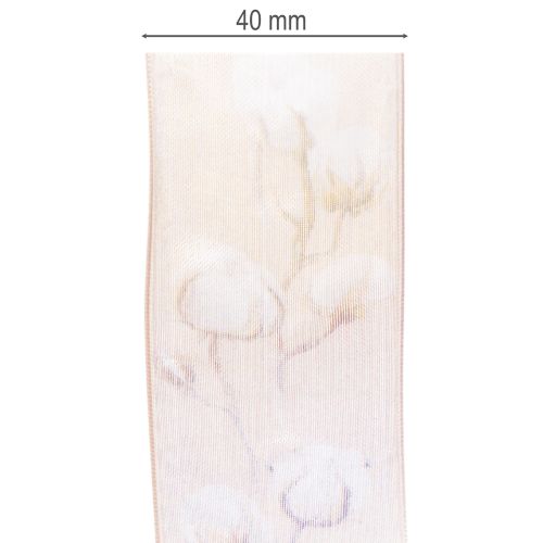 Article Ruban d'organza, fleurs de coton, ruban décoratif, rose, 40 mm, 15 m