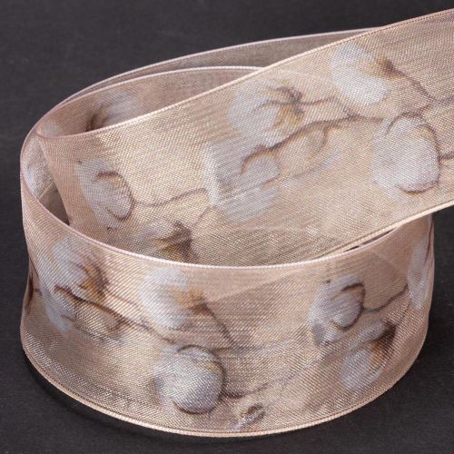 Article Ruban d'organza, fleurs de coton, ruban décoratif, rose, 40 mm, 15 m