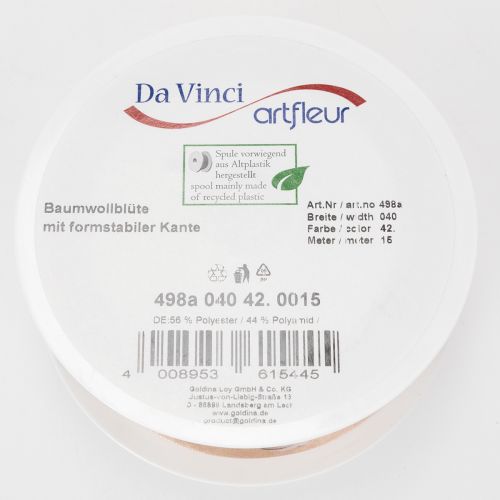 Article Ruban d'organza, fleurs de coton, ruban décoratif, rose, 40 mm, 15 m