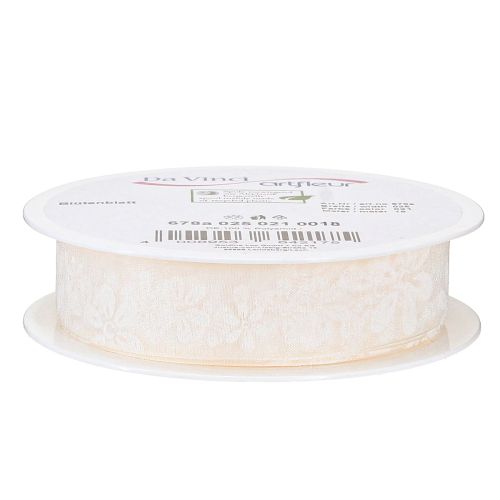 Article Ruban cadeau fleur en organza crème 25 mm 18 m