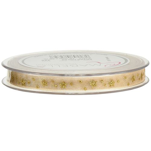 Article Ruban Organza Ruban Noël étoiles beige doré L10mm L20m