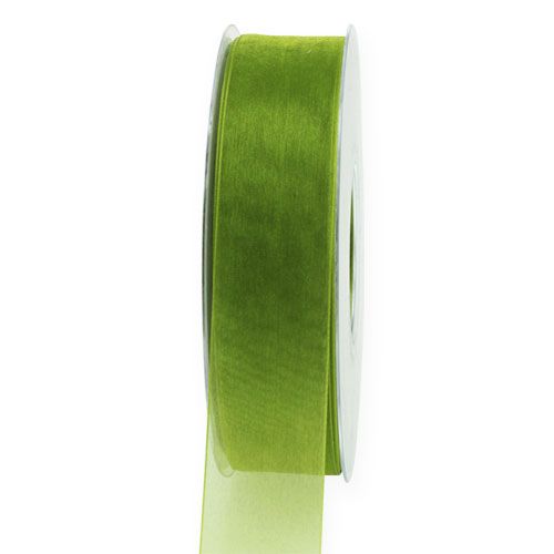 Floristik24 Ruban organza vert ruban cadeau tissé bord vert olive 25mm 50m
