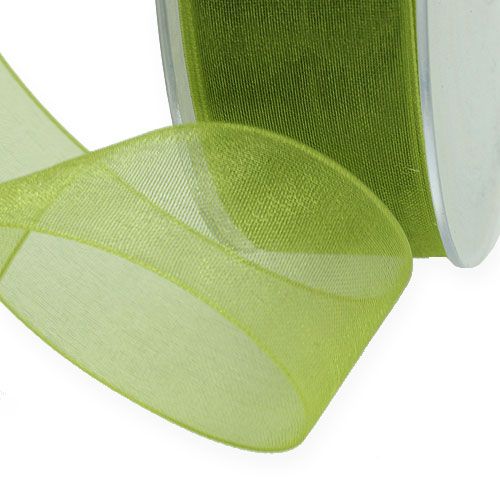 Article Ruban organza vert ruban cadeau tissé bord vert olive 25mm 50m