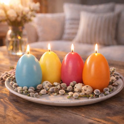 Article Bougie œuf de Pâques - Idée de décoration festive pour une joyeuse célébration de Pâques - 9 cm - 20 cm de hauteur - Lot de 6