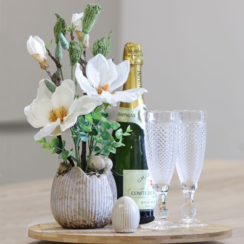 Article Oeufs de Pâques Oeuf décoratif en céramique avec rainures Blanc Gris 5×6cm 6pcs