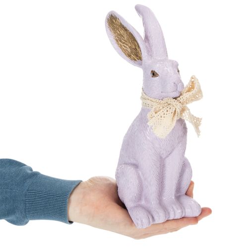 Article Figurine décorative de lapin de Pâques avec nœud pour une décoration de Pâques élégante à la maison, 27 cm