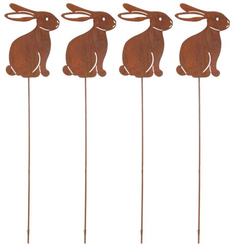 Article Piquet de jardin en métal en forme de lapin de Pâques, pour une décoration printanière élégante en extérieur, 80 cm, lot de 4