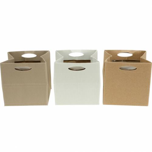 Floristik24 Sac papier 12cm marron, crème, beige sac cadeau cache pot 12pcs