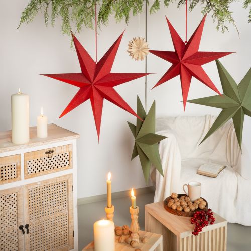 Floristik24 Lampe de décoration de Noël en papier étoile en jute rouge 60 x 15 cm