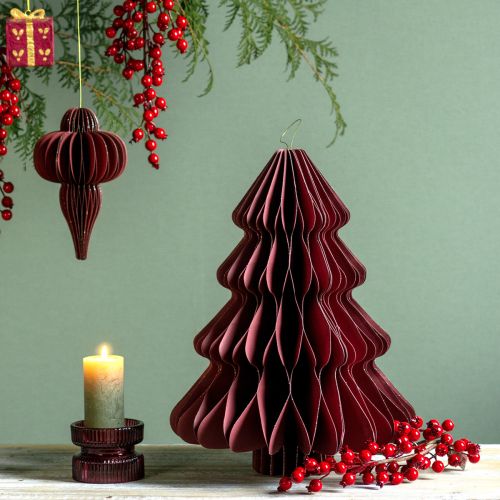 Floristik24 Sapin de Noël en papier à suspendre Bordeaux H40cm 2pcs