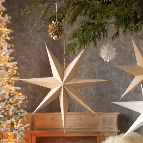 Article Étoiles en papier pour décorations d'arbre à suspendre blanc naturel 16 cm 6 pièces