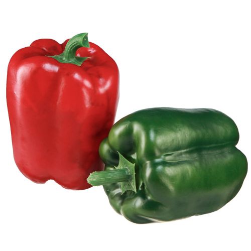Article Décoration Paprika filet artificiel rouge vert Ø8cm H11,5cm 4 pièces