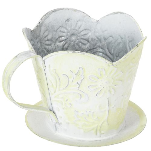 Article Pot de fleurs, porte-filtre à café décoratif, pot en métal pour plantes, décor floral vert et blanc, style shabby chic, H 11 cm Ø 11 cm