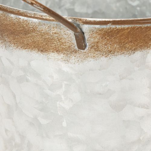 Article Jardinière en métal, coupe à fleurs, pot de fleurs avec poignées argentées, finition acier patiné, Ø18cm H20cm