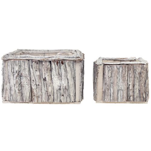 Article Jardinière en bois avec écorce blanc naturel 17/24cm lot de 2 pièces