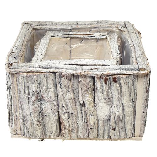 Article Jardinière en bois avec écorce blanc naturel 17/24cm lot de 2 pièces