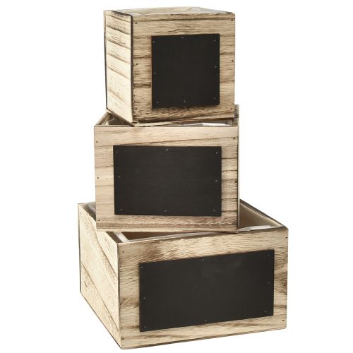 Boîtes rustiques en bois avec surfaces de tableau noir – Naturel et noir, différentes tailles – Solution d&#39;organisation polyvalente – Lot de 3