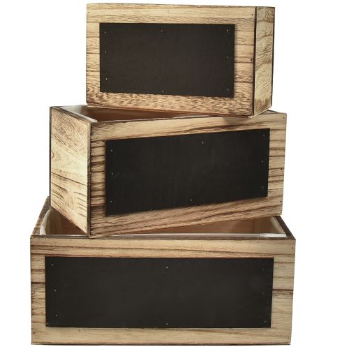 Coffrets décoratifs en bois avec surface en tableau noir – naturel et noir, différentes tailles – rangement pratique et élégant – lot de 3