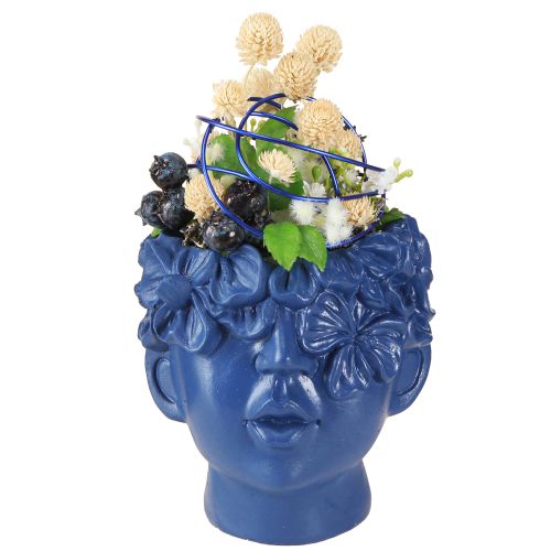 Floristik24 Tête de plante en polyrésine, buste, jardinière, bleu, 13,5 x 13 x 14 cm