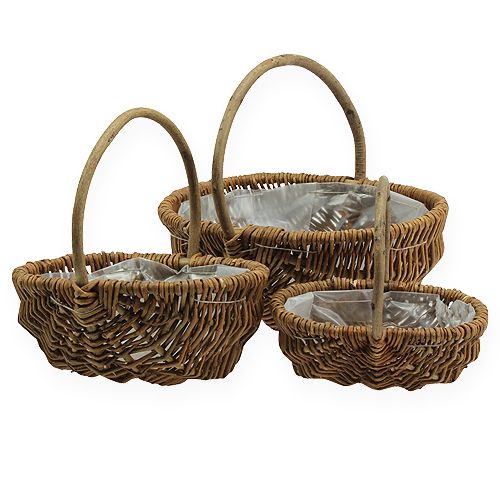 Floristik24 Panier à pommes de terre 32/27,5/23,5cm avec feuille nature 3pcs