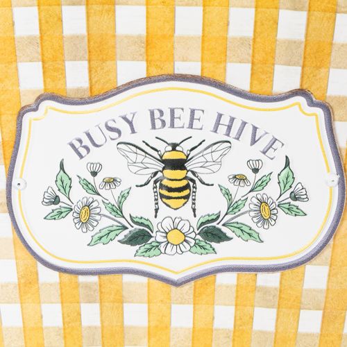 Article Pot de fleurs ovale à motif d'abeilles et à carreaux, décoration estivale, 38 × 24 × 29 cm