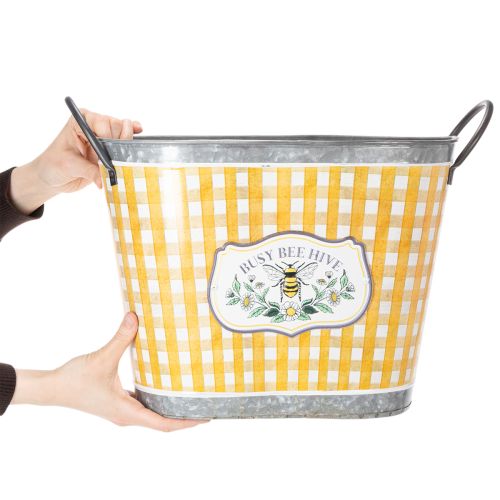 Article Pot de fleurs ovale à motif d'abeilles et à carreaux, décoration estivale, 38 × 24 × 29 cm