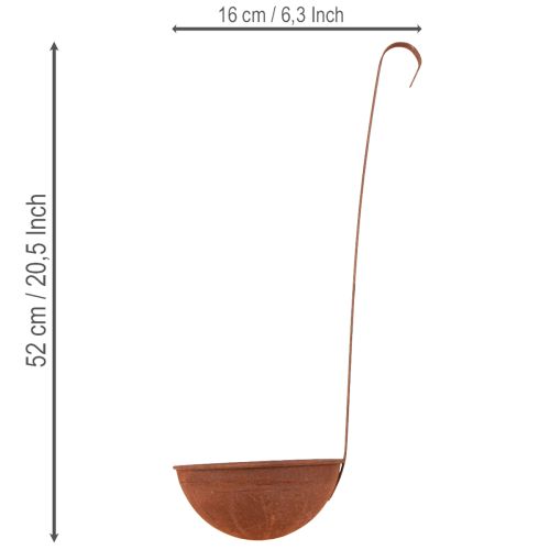 Article Pot suspendu, décoration de cuisine, louche, finition rouille, Ø 16,5 cm, lot de 2
