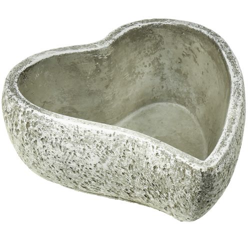 Floristik24 Bol à plantes coeur décoration tombe coeur végétal gris blanc 18×19cm H7,5cm