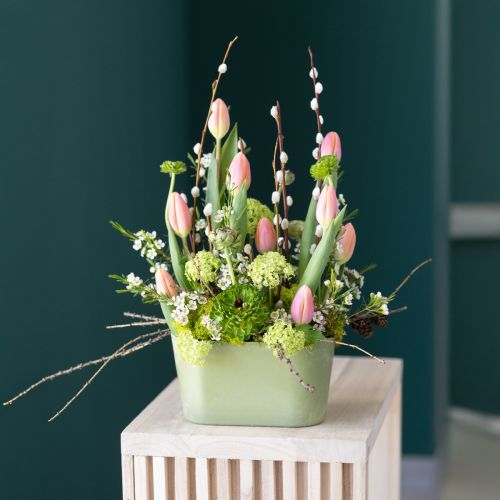 Lot de 3 pots de fleurs ovales en plastique vert, 20 x 10 x 11 cm