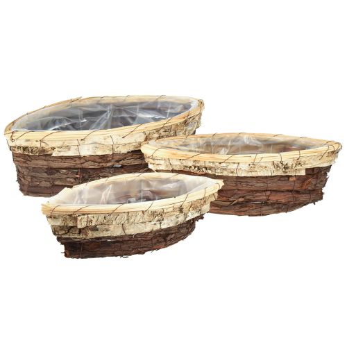 Bateaux à plantes écorce de bois tricolore 33,5/40/48cm lot de 3