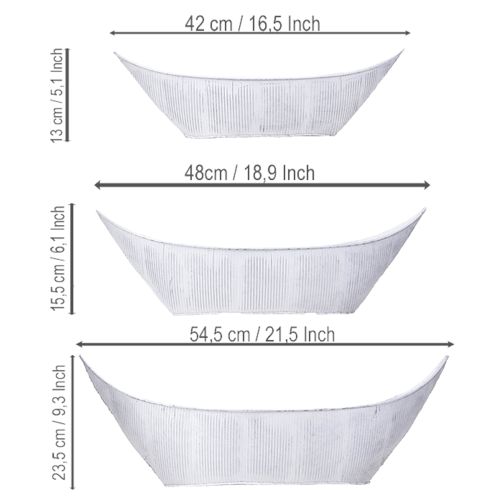 Article Pot de fleurs en forme de bateau, en métal blanc/argenté, 54,5/48/42 cm, lot de 3