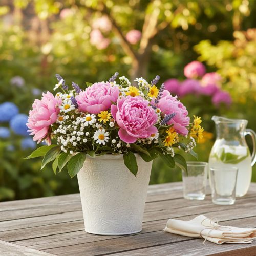 Article Pot de fleurs orné, cache-pot, récipient en métal, blanc, Ø 15,5 cm, H 14,5 cm