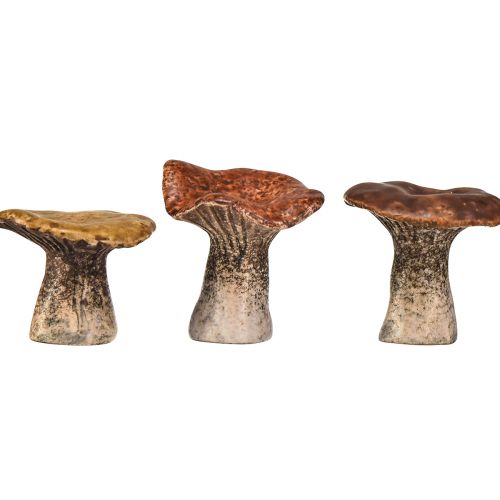 Article Figurines décoratives en forme de champignon inspirées de la nature – Différentes nuances de marron, 6,3 cm – Accents charmants pour le jardin et la maison, lot de 3