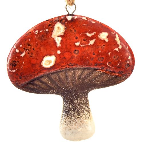 Article Charmants pendentifs champignons rouges avec cordon de jute 3 cm - décoration parfaite d'automne et de Noël - 6 pièces