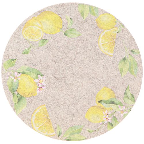 Floristik24 Set de table rond en feutre gris Motif citrons Ø31cm 2pcs