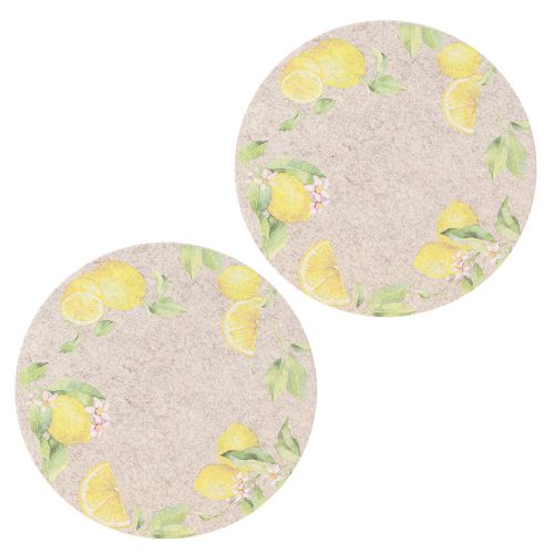 Article Set de table rond en feutre gris Motif citrons Ø31cm 2pcs