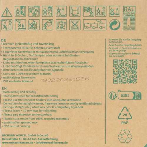 Article Bougies chauffe-plat PURE Nature Lights à la cire de colza naturelle. Durée de combustion : 7 heures. Lot de 18.