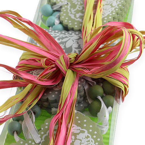 Floristik24 Ruban en raphia Bicolor vert pomme-rose 200 m