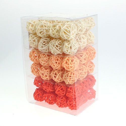 Article Boule en rotin orange, abricot, blanchie 72 pcs