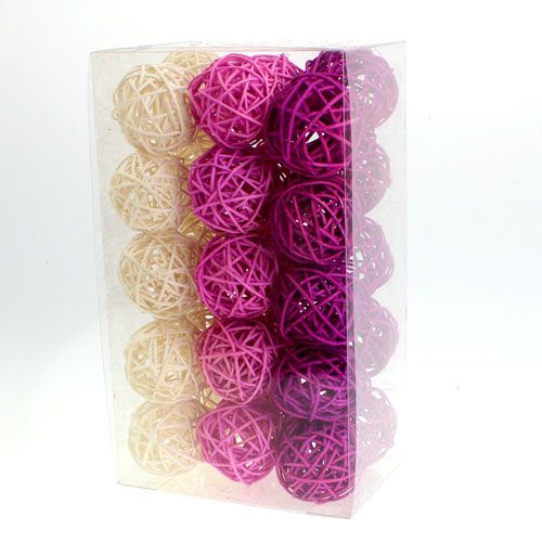 Floristik24 Balle en rotin lilas, mauve, blanc 5 cm 30 p.