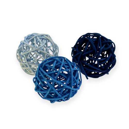 Floristik24 Boule en rotin bleu clair, bleu, bleu foncé 30pcs.