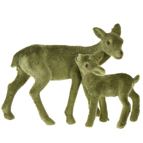 Floristik24 Figurines décoratives cerf cerf floqué vert de Noël avec faon en set H9/5,5cm 4 pièces