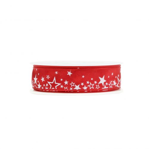 Floristik24 Ruban de Noël motif étoile rouge 25mm 25m