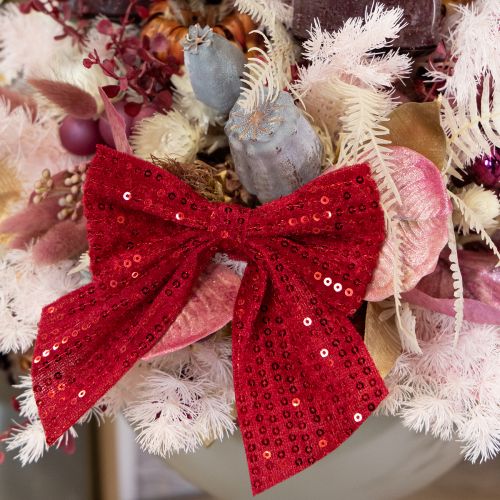 Article Lot de 4 nœuds cadeaux en velours rouge à paillettes 12 cm