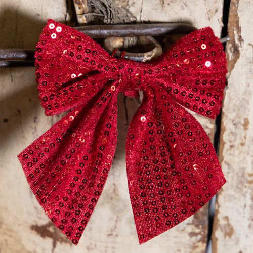 Article Lot de 4 nœuds cadeaux en velours rouge à paillettes 12 cm