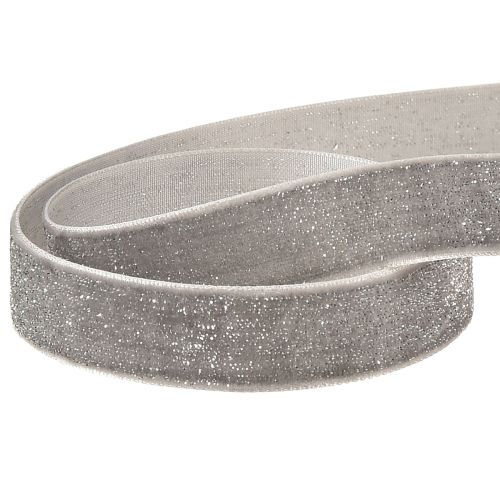 Article Ruban de velours avec ruban décoratif pailleté velours gris argent 20mm 10m