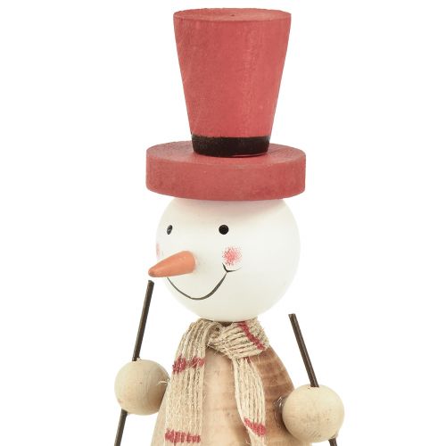 Article Adorable lot de 2 bonhommes de neige en bois avec chapeaux rouges – Décoration de table d&#39;hiver – Naturel et rouge, 15,5 cm 2 pièces