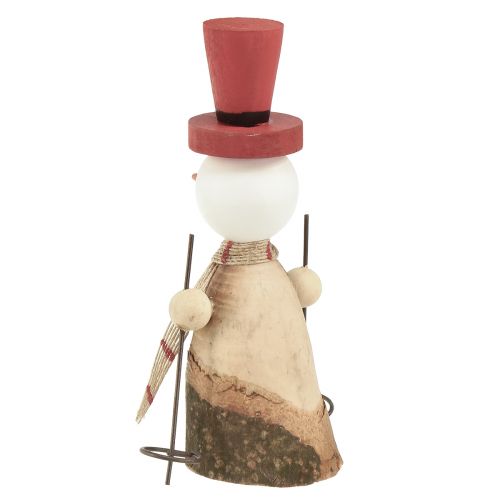 Article Adorable lot de 2 bonhommes de neige en bois avec chapeaux rouges – Décoration de table d&#39;hiver – Naturel et rouge, 15,5 cm 2 pièces