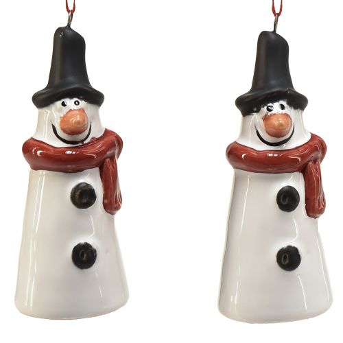 Article Décoration à suspendre en forme de bonhomme de neige joyeux – Blanc avec écharpe rouge et chapeau noir, 7,5 cm – Parfait pour les sapins de Noël festifs – 6 pièces