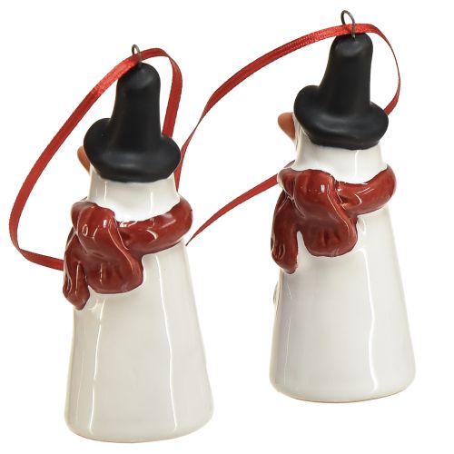 Article Décoration à suspendre en forme de bonhomme de neige joyeux – Blanc avec écharpe rouge et chapeau noir, 7,5 cm – Parfait pour les sapins de Noël festifs – 6 pièces
